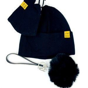 Matching Knit Face Mask Keychain Pom Beani…